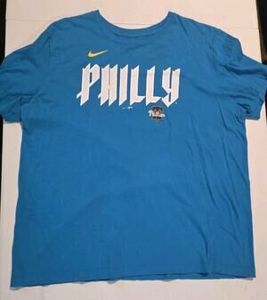 Nike Bryce Harper #3 Philadelphia Phillies Retro P Logo Blue T-Shirt Mens 2XL